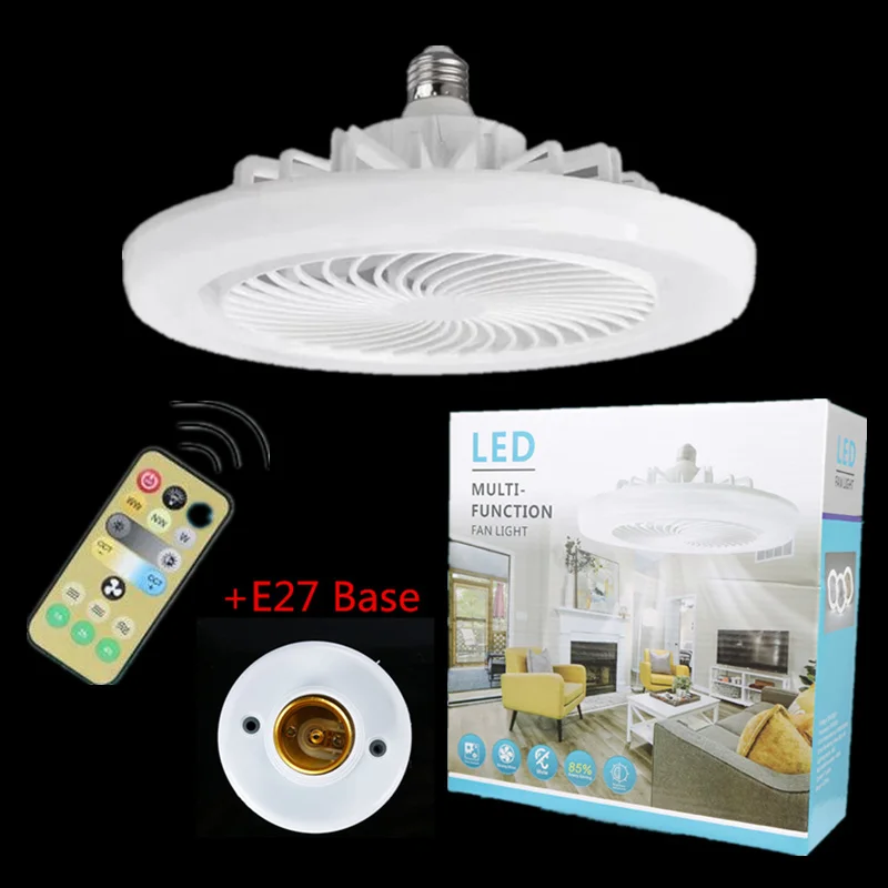 ventilador de teto inteligente com controle remoto base de iluminacao para quarto e sala de estar velocidades e27 ac 85265v 3 em1 01