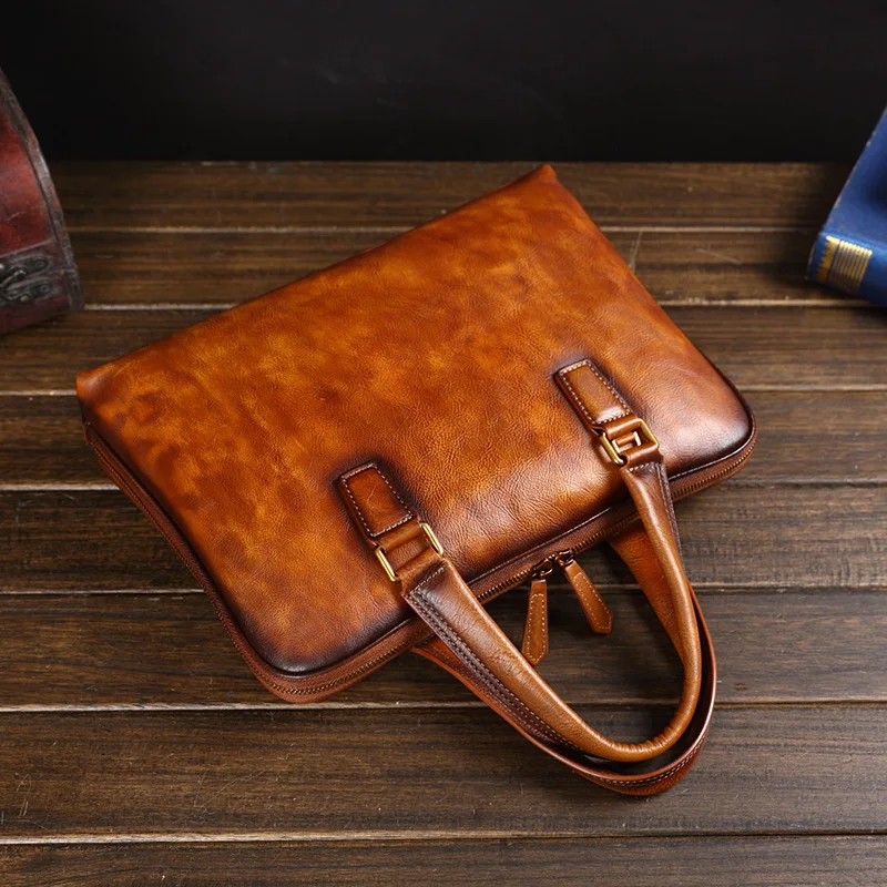 Bolsos de cuero genuino para hombre, maletín informal de negocios para hombre, bolso de ordenador, bolsos de mensajero de hombro europeos y americanos, Tide