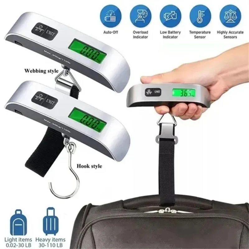 Portátil Lcd Digital Hanging Scale Bagagem Mala Bagagem Balanças de Viagem com Cinto Ferramenta de Peso Eletrônico 50kg 110lb