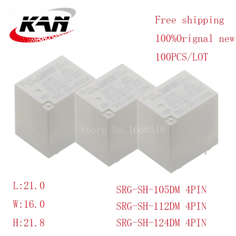 

Free shipping 100pcs relay SRG-SH-105DM SRG-SH-112DM SRG-SH-124DM 5VDC 12VDC 24VDC 17A 277VAC 4PIN Original New