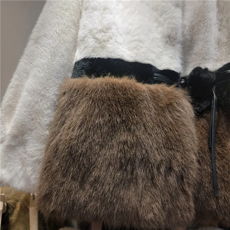 Women's 2024 Winter New Feminine Coat Color Matching Imitation Fox Hair Long-sleeve Round Neck Faux Fur Eco-friendly Mink Coats