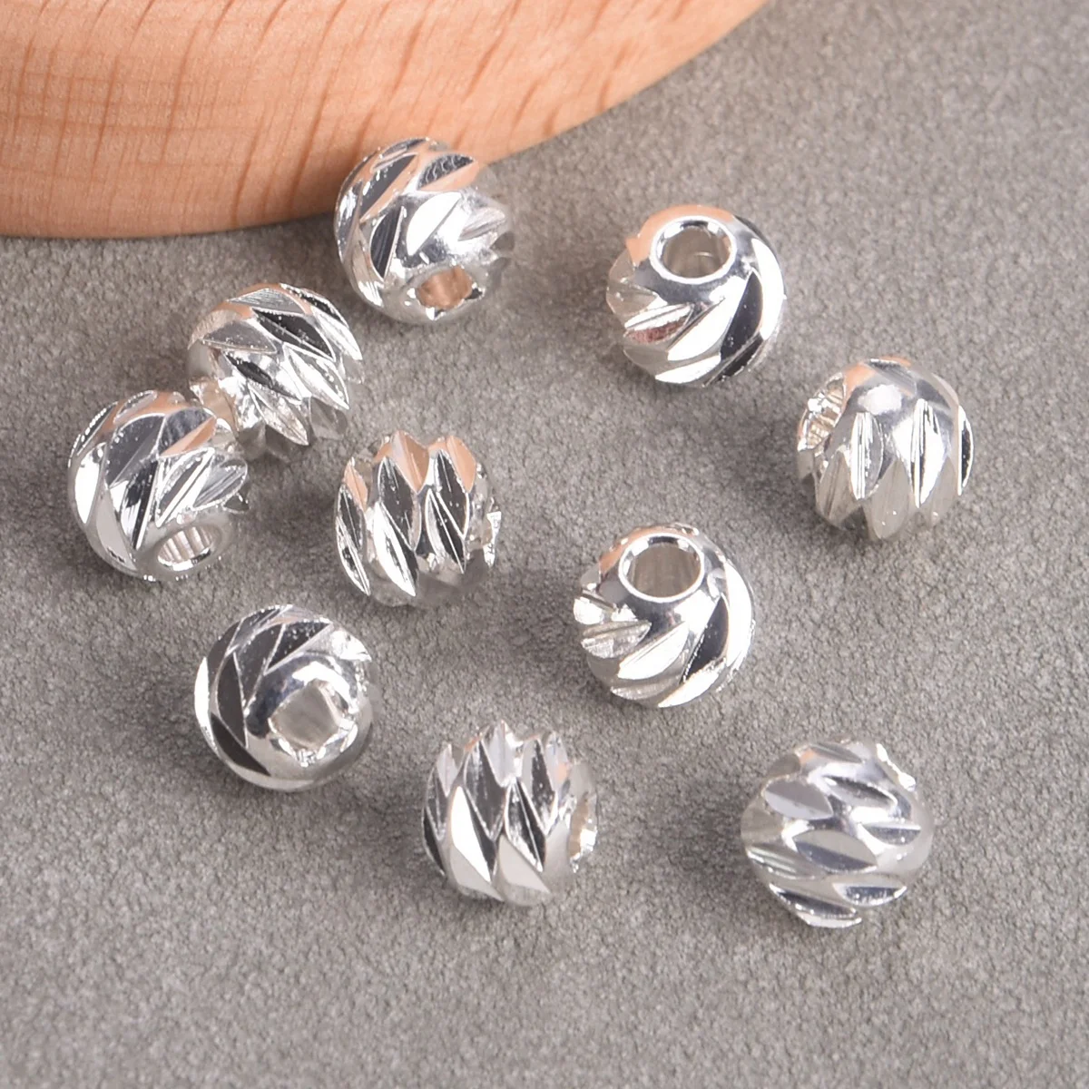 3mm 4mm 5mm 6mm 8mm Round Carved Gold Silver Color Brass Metal Loose Beads Lot For Jewelry Making DIY Crafts Findings
