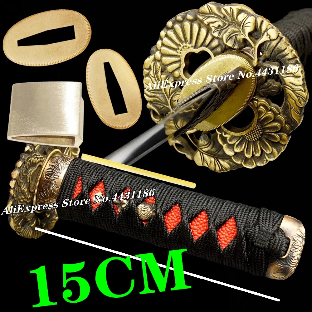 

15CM*Tsuka Tanto Sword Japanese Samurai Katana Chrysanthemum Tsuba Set Brass Fittings Menuki+Fuchi+Kashira+Handle+Habaki+Seppa