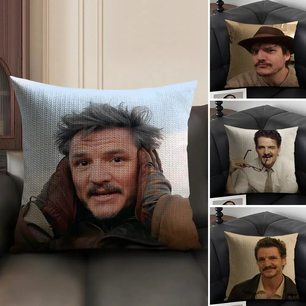 P-Pedro PascalL Actor Cushion Cover Natural Linen Organic Fabric Double-Sided Printing Sofa Home Decor Gift Pillow Case