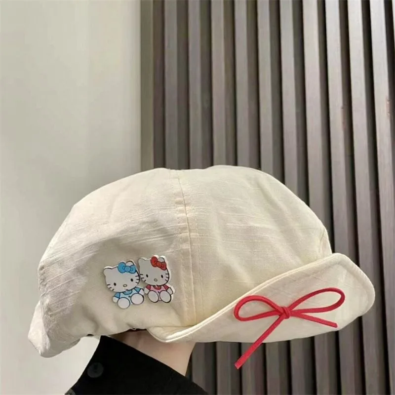 Kawaii Hello Kitty hat anime cartoon doll girl sweet bow cute cloud newsboy hat pure cotton dome new best friend birthday gift