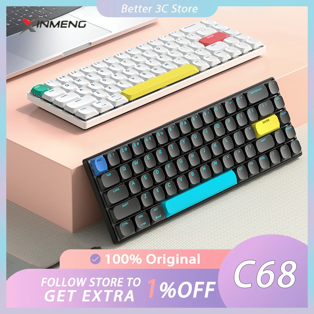 Xinmeng C68 Mechanical Keyboard Three Mode Low Profile Wireless Bluetooth Hot Swap RGB Office Keyboard For iPad Tablet Pc Gamer