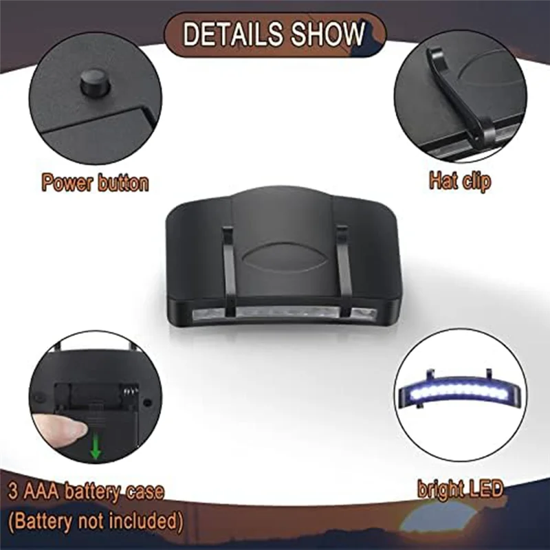 LICE-шляпа с зажимом для лампы, поворотный головной светильник, фонарик без помощи рук, подходит для рыбалки, кемпинга, охоты, бега, ручной работы, 10 шт.