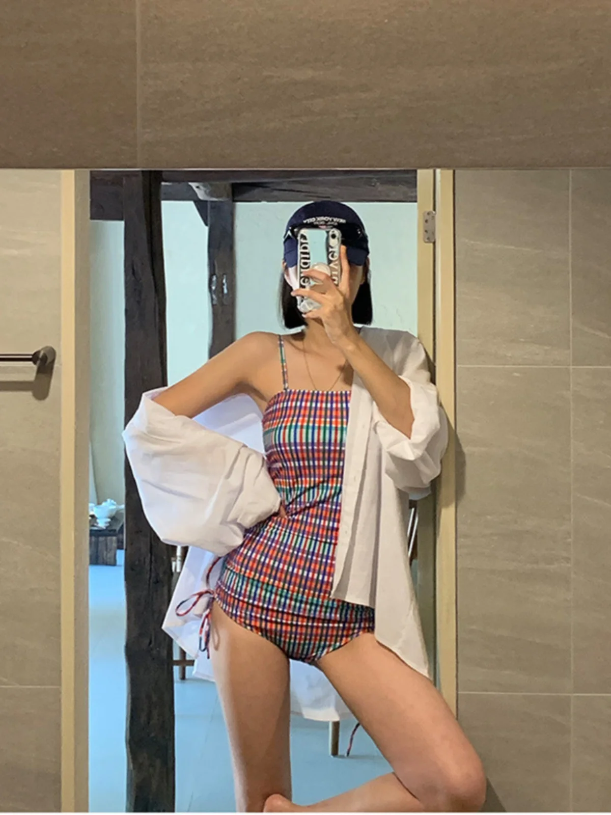 Nuevo traje de baño de una pieza para mujer, traje de baño Sexy sin espalda adeazante a rayas con cordón, traje de baño tér...