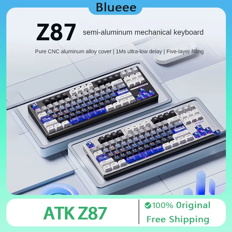 

NEW ATK Z87 Semi-aluminum Mechanical Keyboard Bluetooth Tri Mode Customized Gasket RGB Hot Swap E-sports Gaming Keyboard Gifts