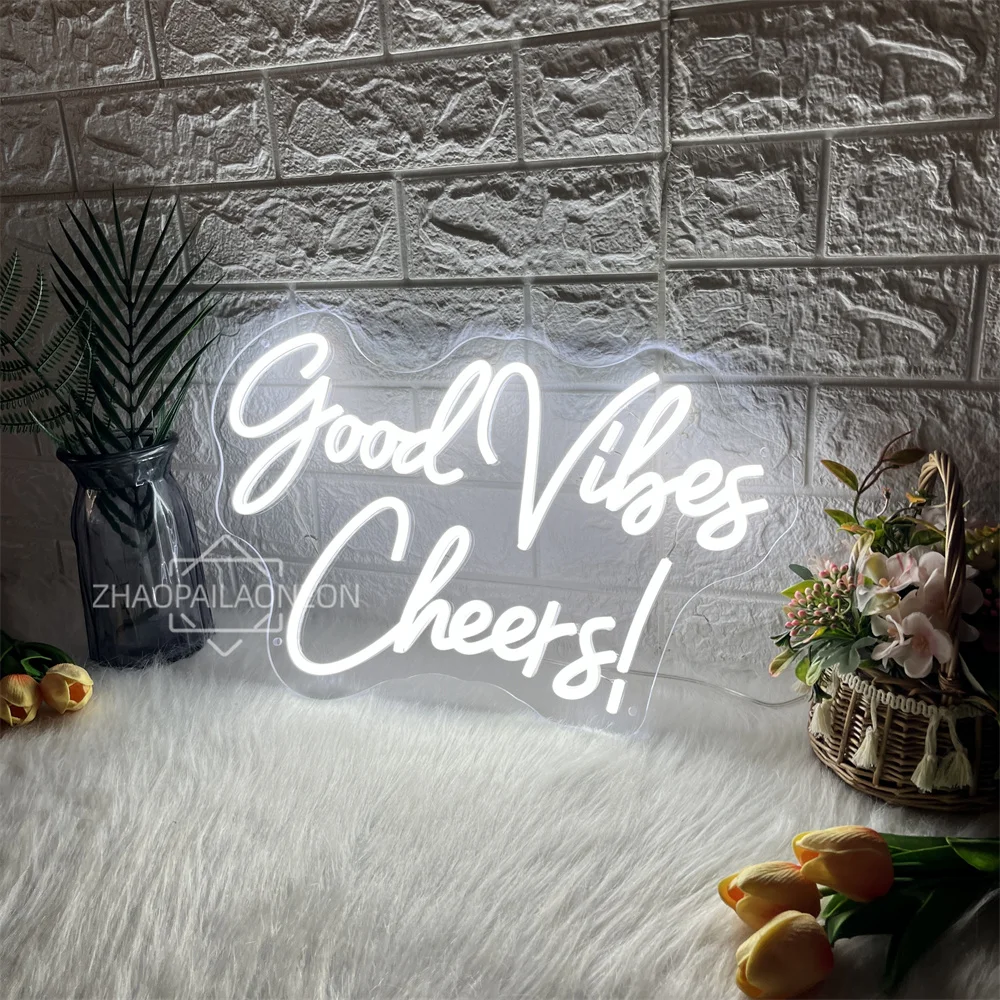 Good Vibe Cheers Neon Sign voor Party Restaurant Koffie Decoratie Licht Led Muur Kamer Party Bar Club Pub Decor Neon Borden