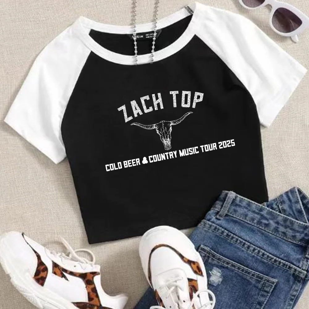 

Zach Top Cold Beer & Country Music Tour 2025 Crop Tops T-Shirt Girls Fashion Women O-Neck Short Sleeve Fans Gift T-shirt