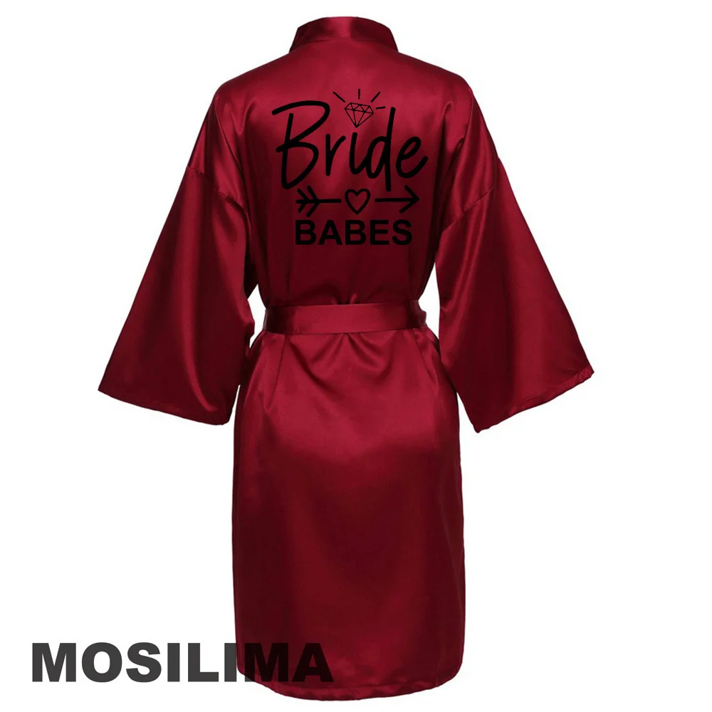 Wedding Party Team Bride Robe With Black Letters Kimono Satin Pajamas Bridesmaid Bathrobe SP037