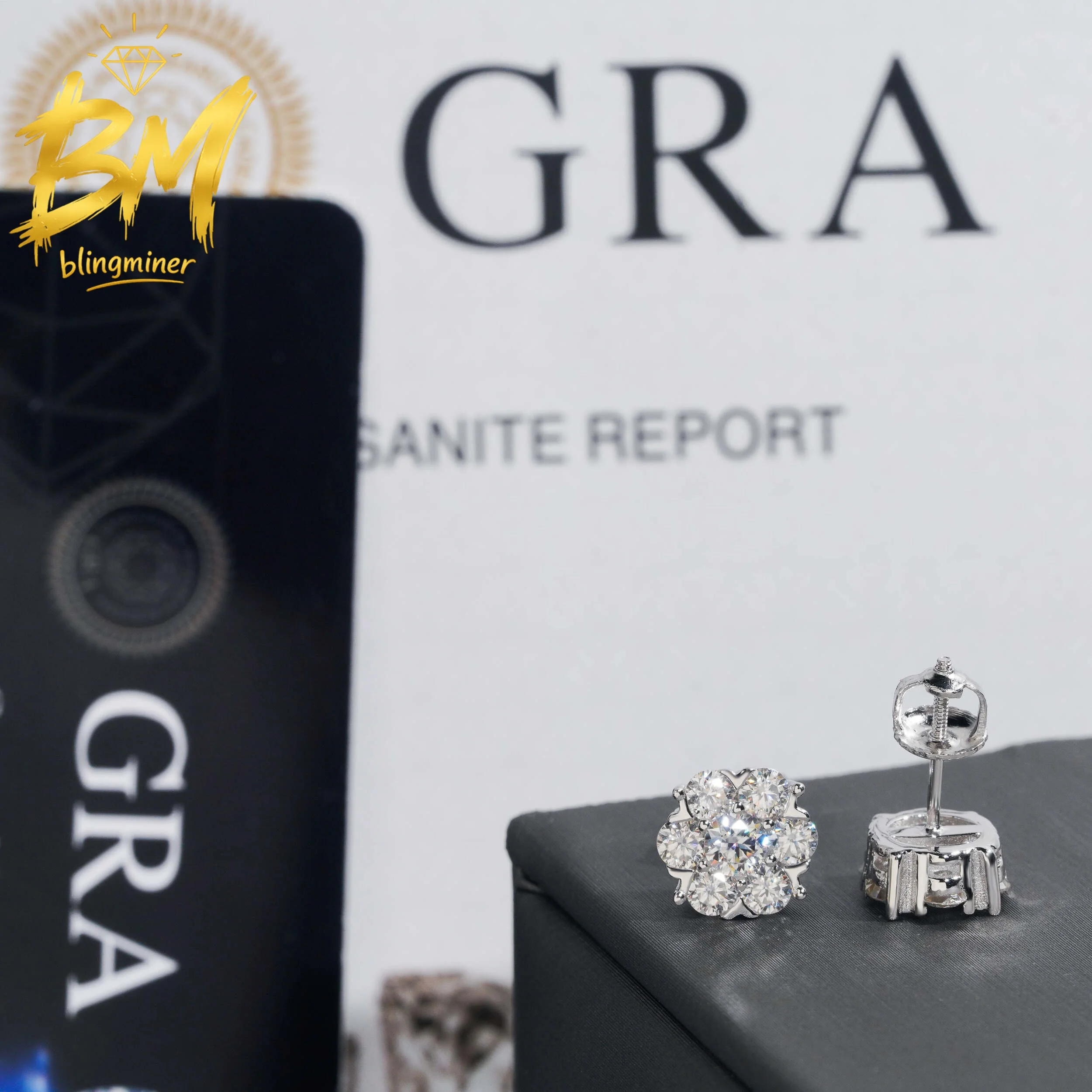 Blingminer Iced Out 9.5mm VVS Moissanite Earrings S925 Silver Ear Studs For Men Women Jewelry Pass Diamonds Tester Free Shipping