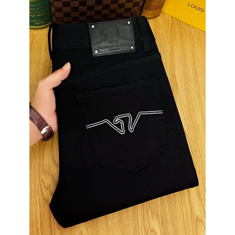 

Новые мужские черные джинсы класса люкс Осень 2026, модные универсальные облегающие джинсы стрейч премиум-класса