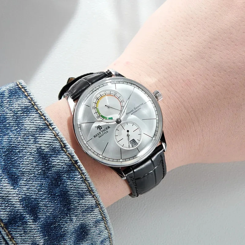 Reef Tiger/RT 10MM ultra-thin Men Watch Sapphire Glass Waterproof 50M Automatic Mechanical Watches Watch Luminous Date Clock