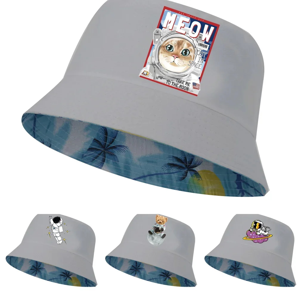 

Fashion Bucket Hats Men Women Cotton Outdoor Reversible Fisherman Caps Beach Fishing Hat Girl Boy Astronaut Print Chapeau Caps