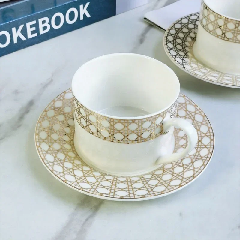 The Golden Checkered Series Of Light Luxury Afternoon Tea Coffee Cups And Plates Bone China Gift Box Set As Souvenirs