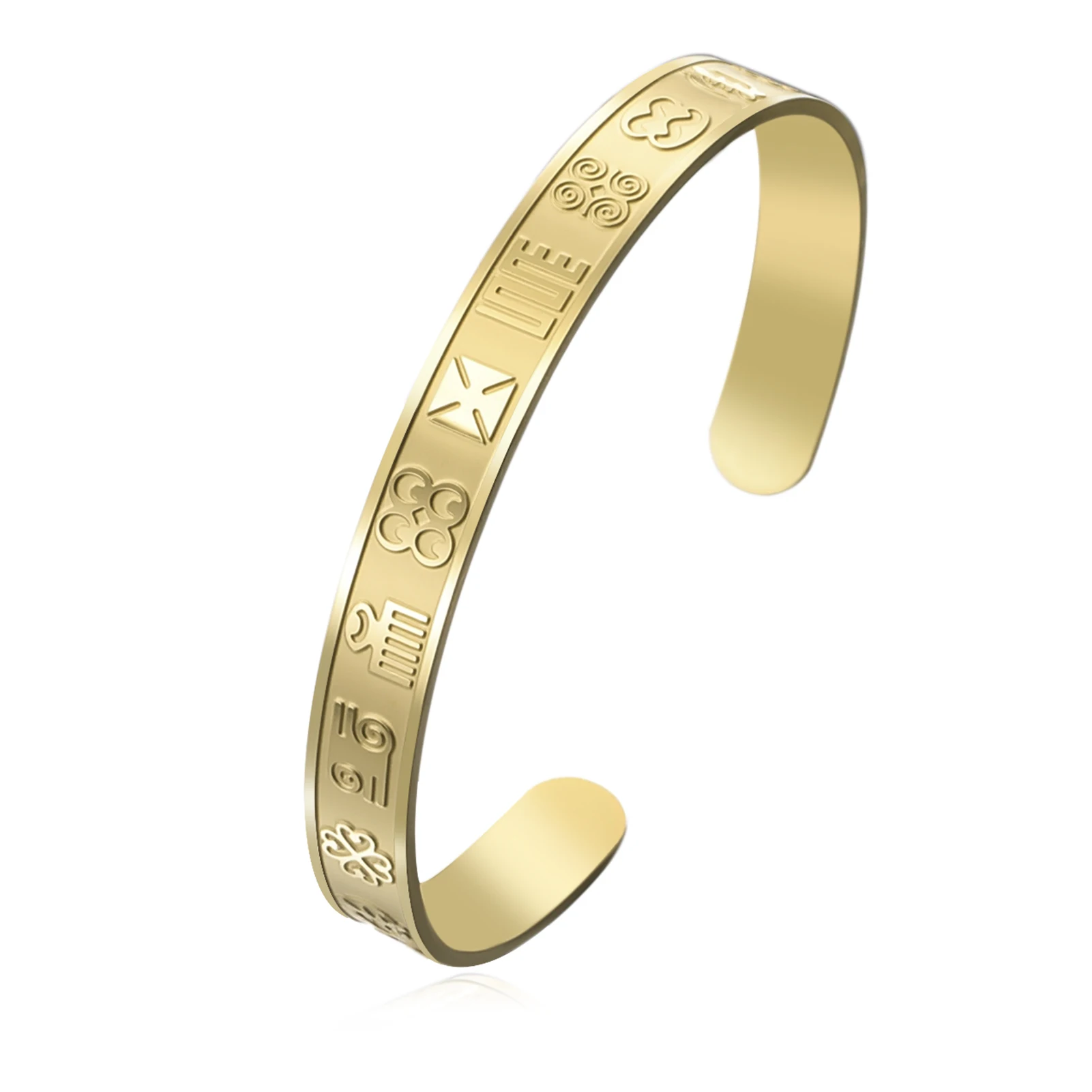 Kkjoy Afrikanisches Adinkra-Symbol Offener Manschettenarmreif Edelstahl Vintage Ethnischer Armreif Verstellbarer Talisman Schmuck Geschenk für Frauen – Detail 6