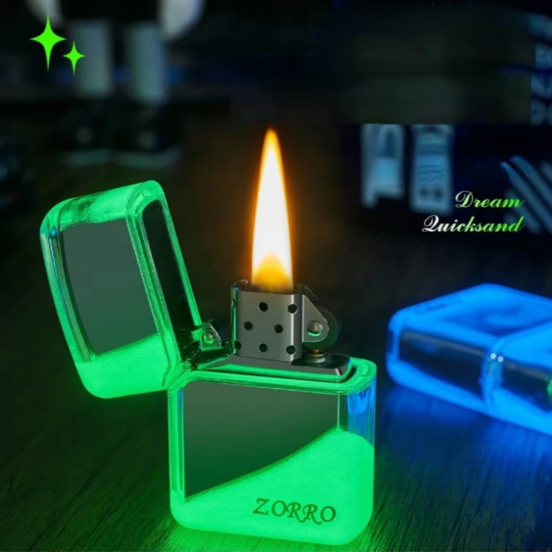 ZORRO Luminous Quicksand Windproof Kerosene Lighter Classic Grinding Wheel Ignite Brilliant Colors Lighters Gadgets Men\'s Gift