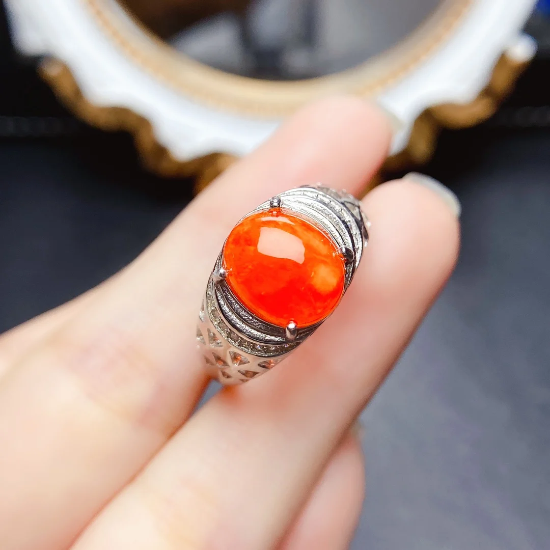 Oval 9x11mm Red Orange Opal Women Man Ring 925 Sterling Silver October Birthstone Opal Engagement Rings image 4