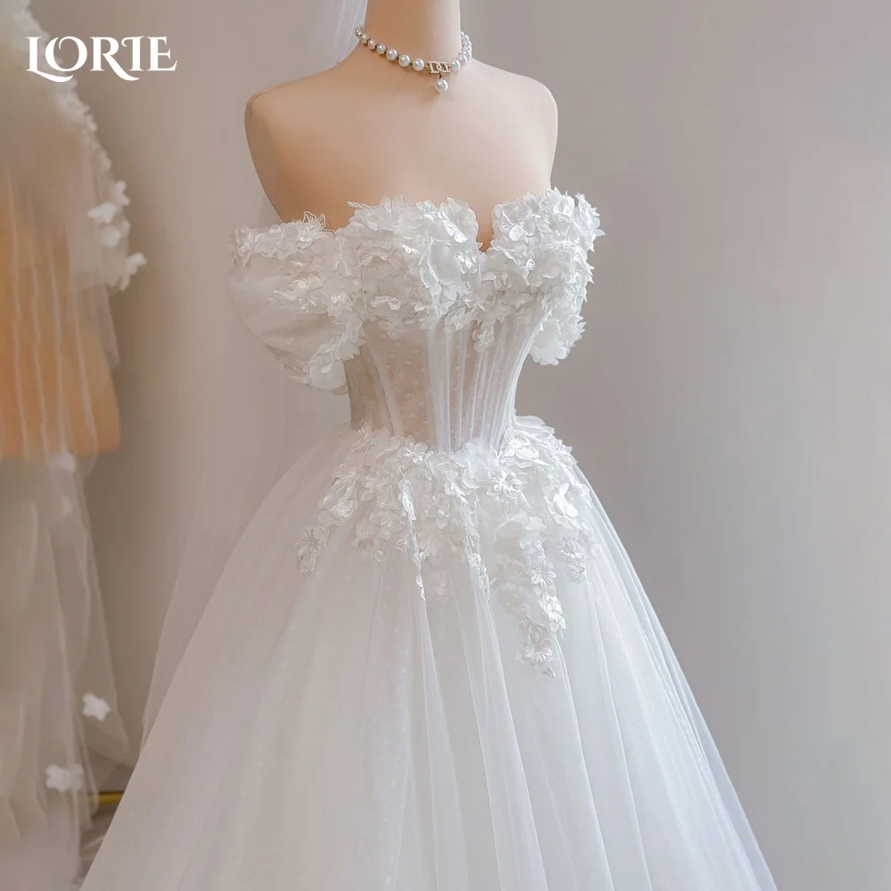 

LORIE Empire Glitter Wedding Dresses Flower Shoulder Princess Sequins Pearls Bridal Gown Backless Sparkly Bride Dress Customized