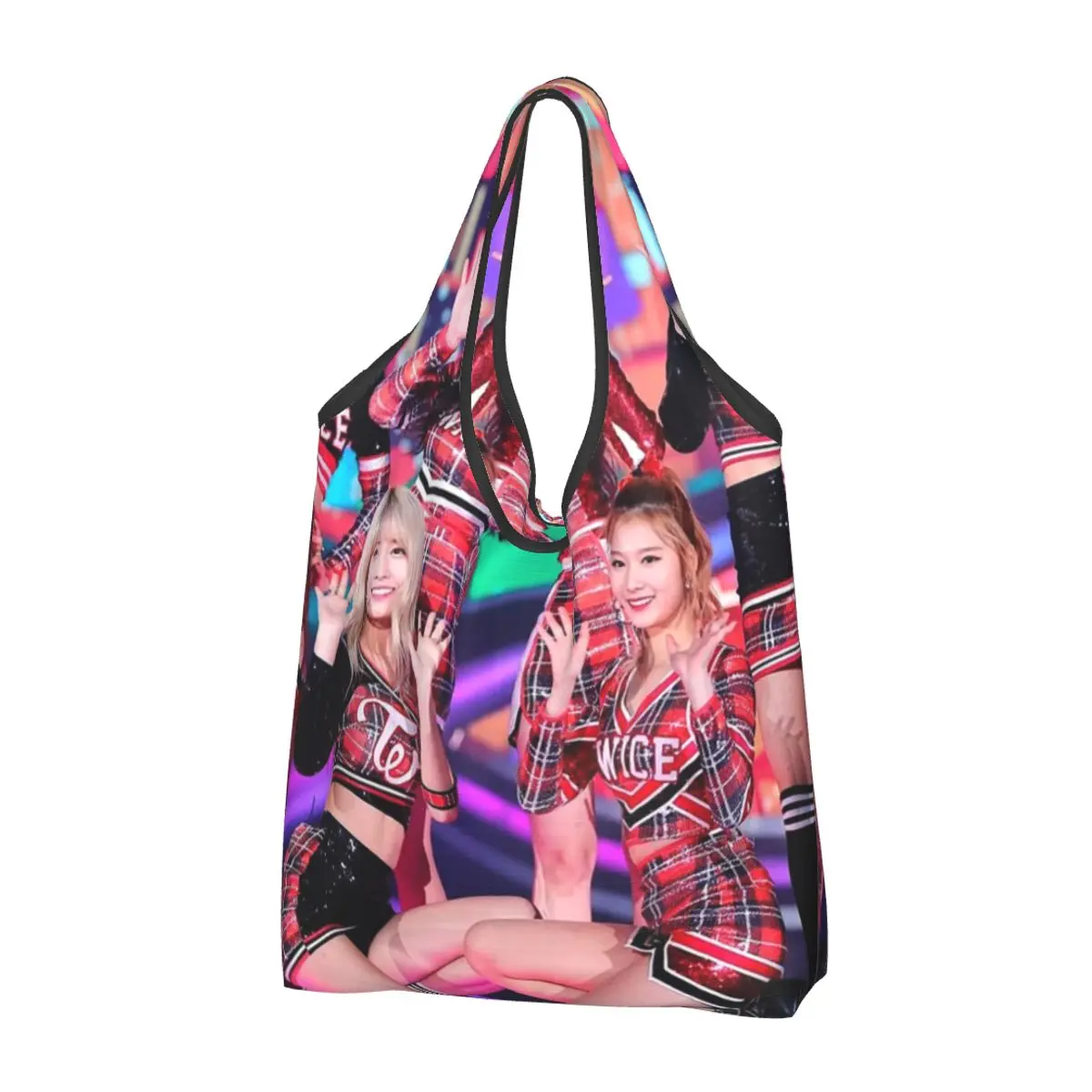 Fun Kpop Singer Twice Girls Portable Tote Shopping Bags Large Capacity Shopper Bag Grocery Handbag Shoulder Bag