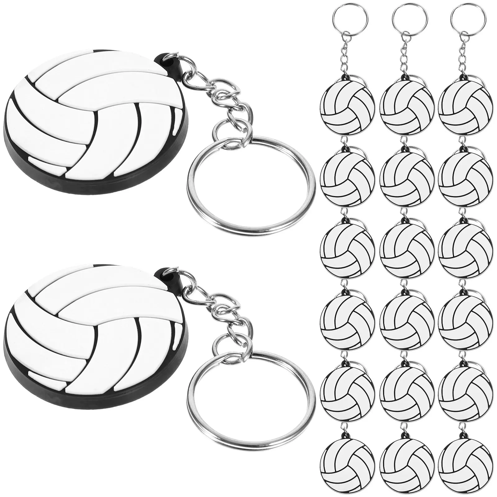 20Pcs Compact Volleyball Keychain PVC Metal Sturdy Key Ring Hanging Pendant Volleyball Keychains for Team Gifts Sports Keyring