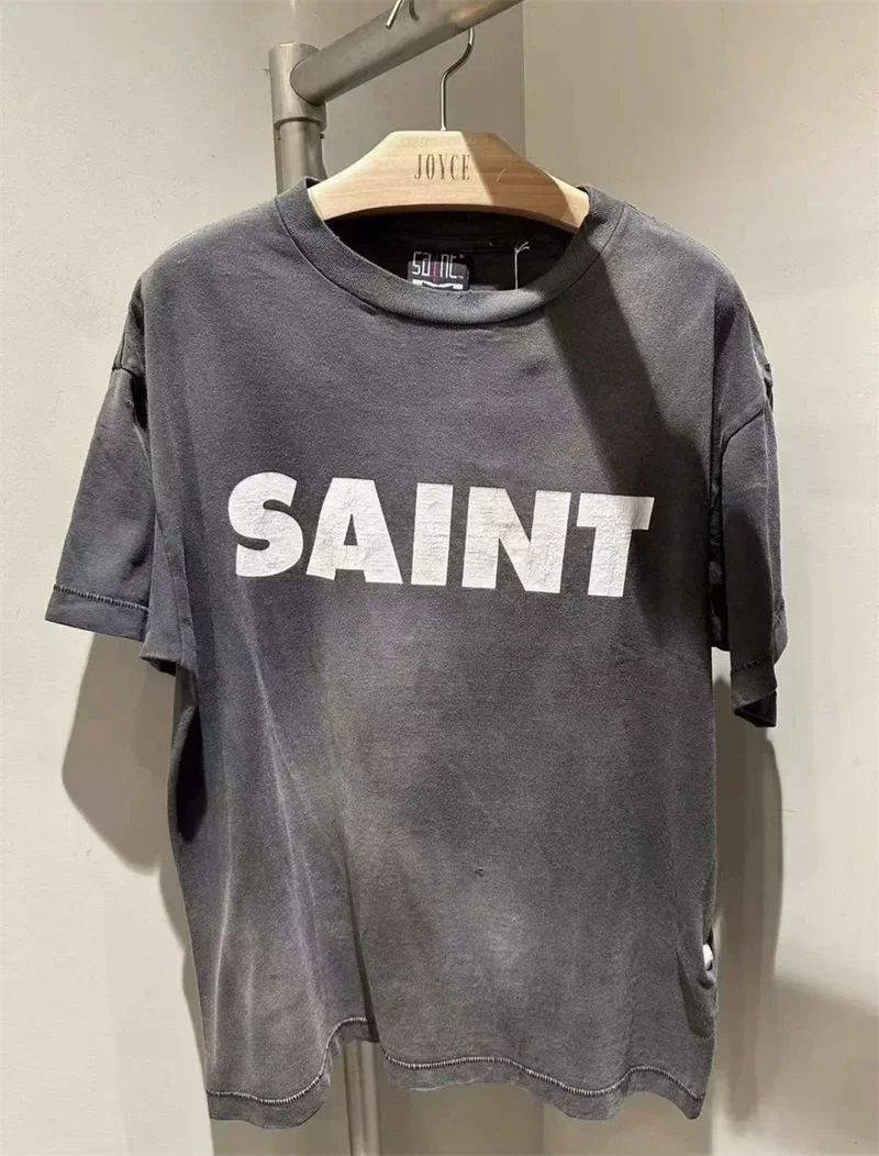 25ss Saint Michael T-Shirt Men Women 1:1 Top Quality Black Washed Oversized T Shirt