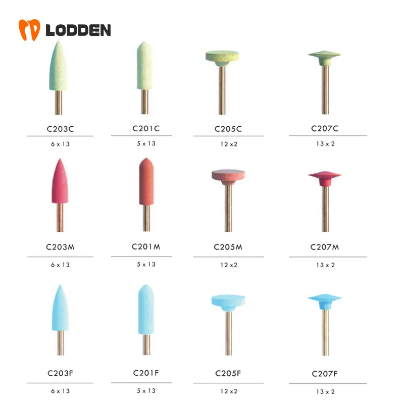 

LODDEN 10pcs Dental Lab Silicone Rubber Wheels Coarse /Medium /Fine Dental Silicon Rubber Point Burs for Polish Ceramics