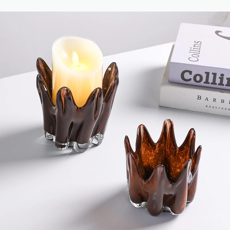 Petal Candlestick Glass Candlestick Candle Stand Desktop Storage Container Candle Home Decoration Accessories
