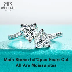 AnuJewel 2ct Heart Moissanite Twins Engagement Ring D Color VVS1 925 Sterling Silver Wedding Band Rings For Women Gift Jewelry