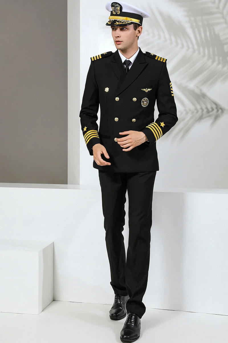 Pilot Uniform Airline US Navy Captain Uniforme Double Breasted Mariner Sailor Seaman Jacket Pants Flight Aviation Costume