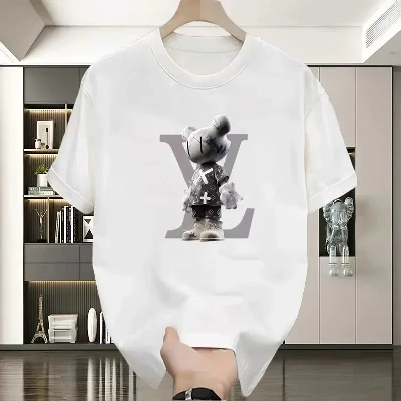 

2025 Summer New Heavy Cotton Short-sleeved T-shirt Men's and Women's Round Neck Trendy Brand Letter Printing Versatile Loose Ins
