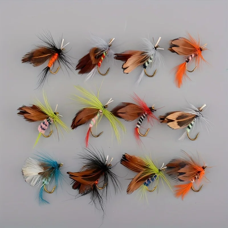 12pc Premium Fly Fishing Flies Kit Hand-Tied Lures for Trout, Bass, Salmon Effective in Saltwater and Freshwater