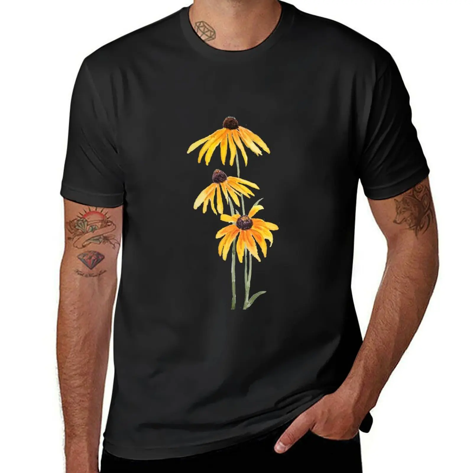 3 yellow black eyed Susan gloriosa daises watercolor T-Shirt cute clothes oversizeds customs design your own men workout shirt