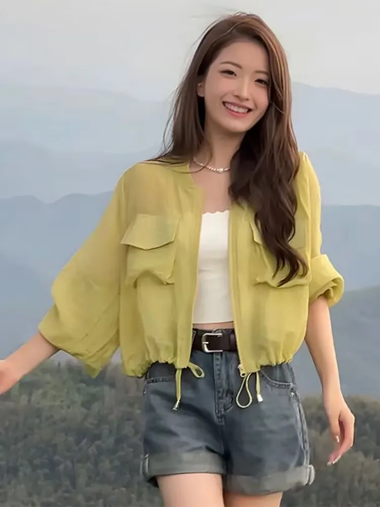 Summer Thin Jacket Women Sun Protective Clothing Girls Baseball Uniform Short Jacket Female Loose UV-resistant Cardigan Top