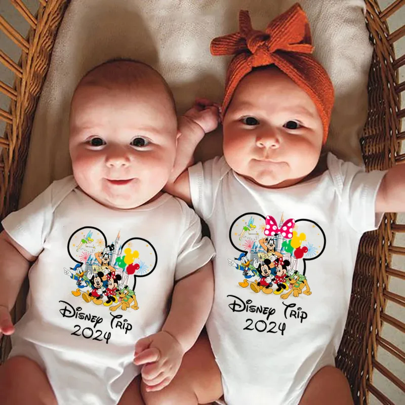 Cute Newborn Boys Girls 2024 Disney Trip Bodysuit 100% Cotton Romper Infant Toddler Jumpsuit