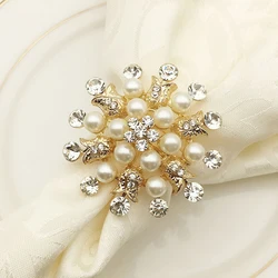 Christmas Napkin Rings Alloy Napkin Clasps with Pearl Rhinestones Bow Flower Napkin Buckle Home Wedding Party Dinner Xmas Decor