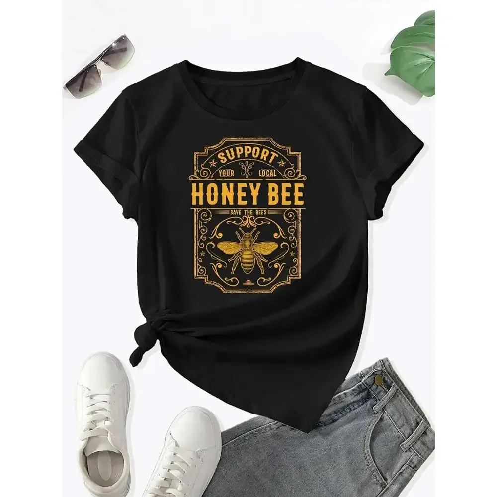 เสื้อยืดคอกลมพิมพ์ลายแมลงและตัวอักษร เสื้อแขนสั้นลำลองสำหรับฤดูใบไม้ผลิและฤดูร้อน เหมาะสำหรับฤดูใบไม้ผลิและฤดูร้อน