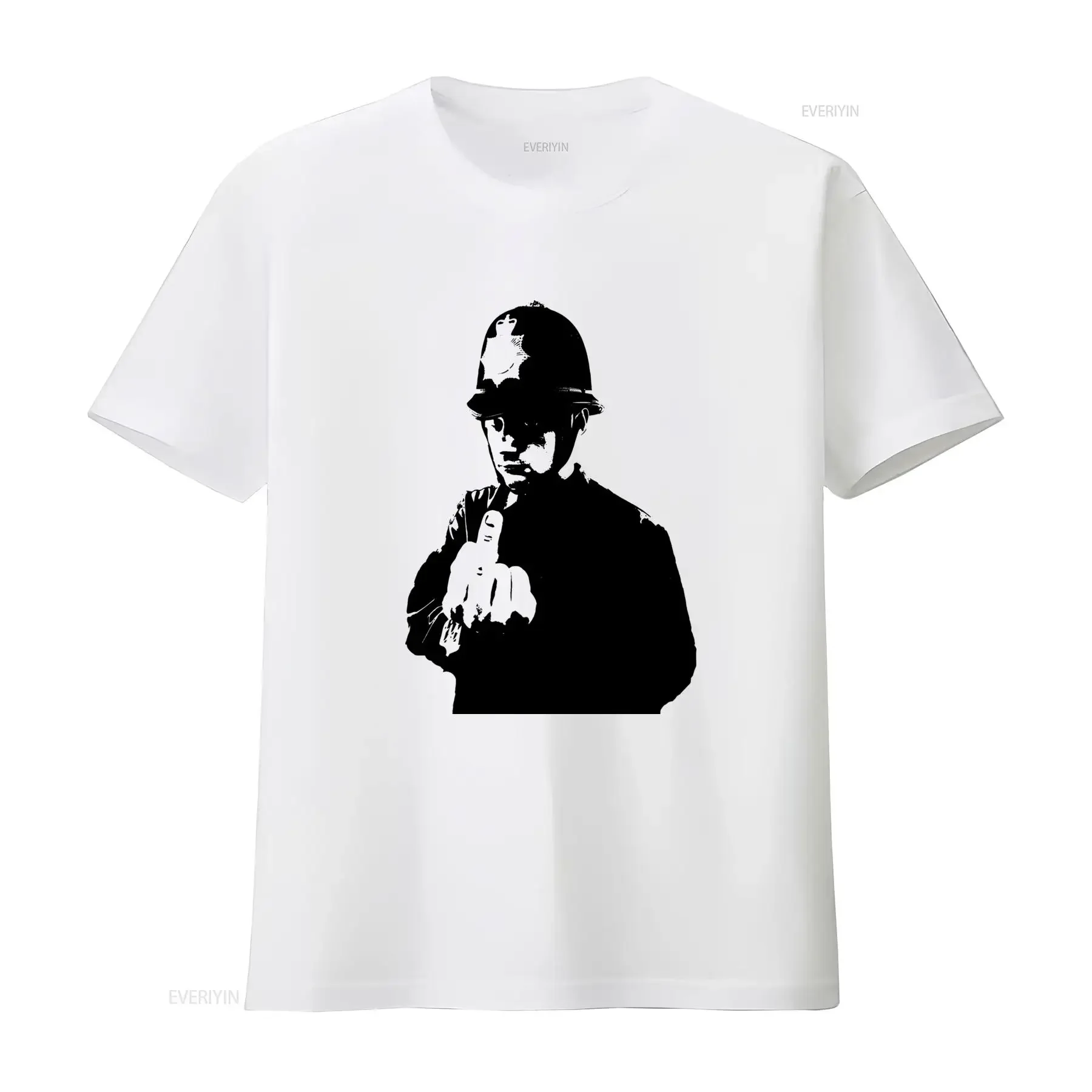 Mens Banksy Rude Policeman Copper Graffiti Art T Shirt Streetwear Fashion vintage Washed Versatile homme Casual streetwear