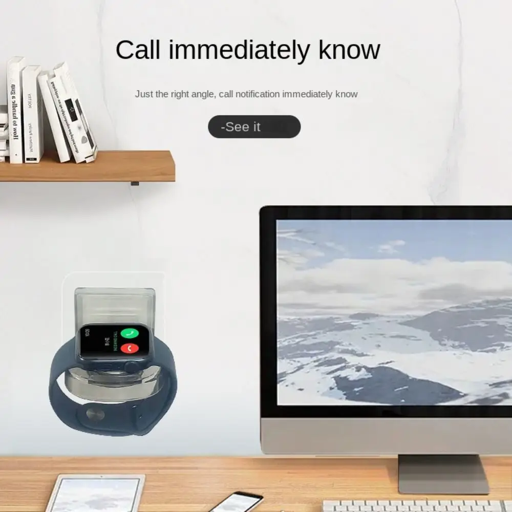 حامل شحن ساعة PP ، لا يتطلب تثقيب ، حامل ساعة شفاف ، تخزين مدمج ، مثبت على الحائط لـ iWatch