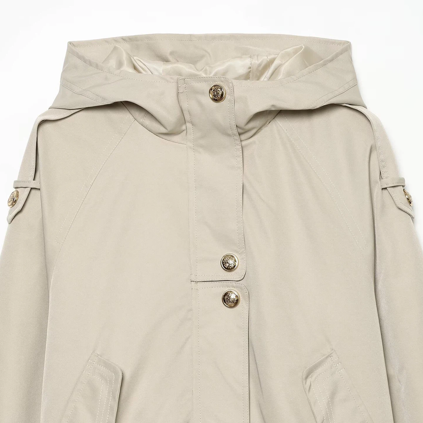 Women's Casual Workwear Jacket 2026 Autumn New Style Multi-Color Drawstring Waist Hooded Commute Outerwear Loose Fit Button C...