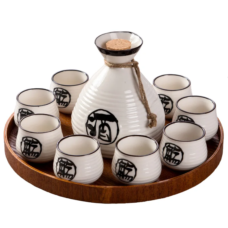 250ml Vintage Ceramic Sake Pot with 6 Cups Set Japanese Cuisine Sake Bottle Spirit Set Shot Glasses Set