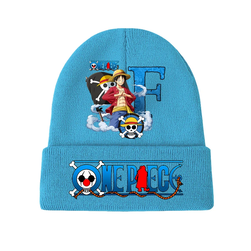 Gorros de invierno de una pieza Luffy, A-Z con letras de Anime, gorros tejidos para niños, gorros que mantienen el calor para niñas y niños, gorros tejidos estampados para niños pequeños
