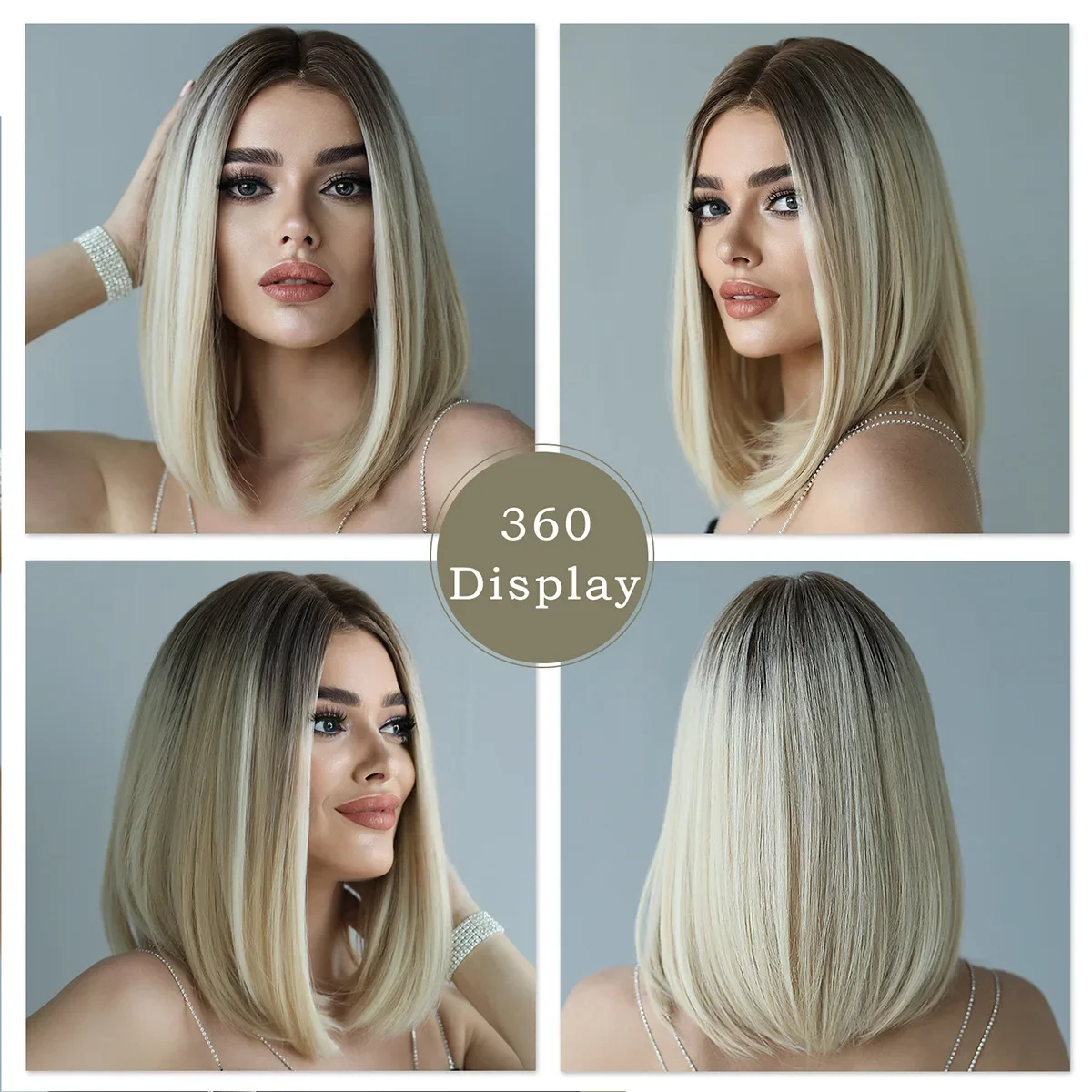 O louro Brown do mel coloriu perucas retas de Bob para mulheres, destaque, cabelo de Cosplay, 15"