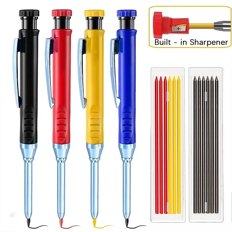 2.8mm Solid Carpenter Mechanical Pencil with Sharpener for Woodworking Construction Long Head Carpenter Pencil Stationery Supply