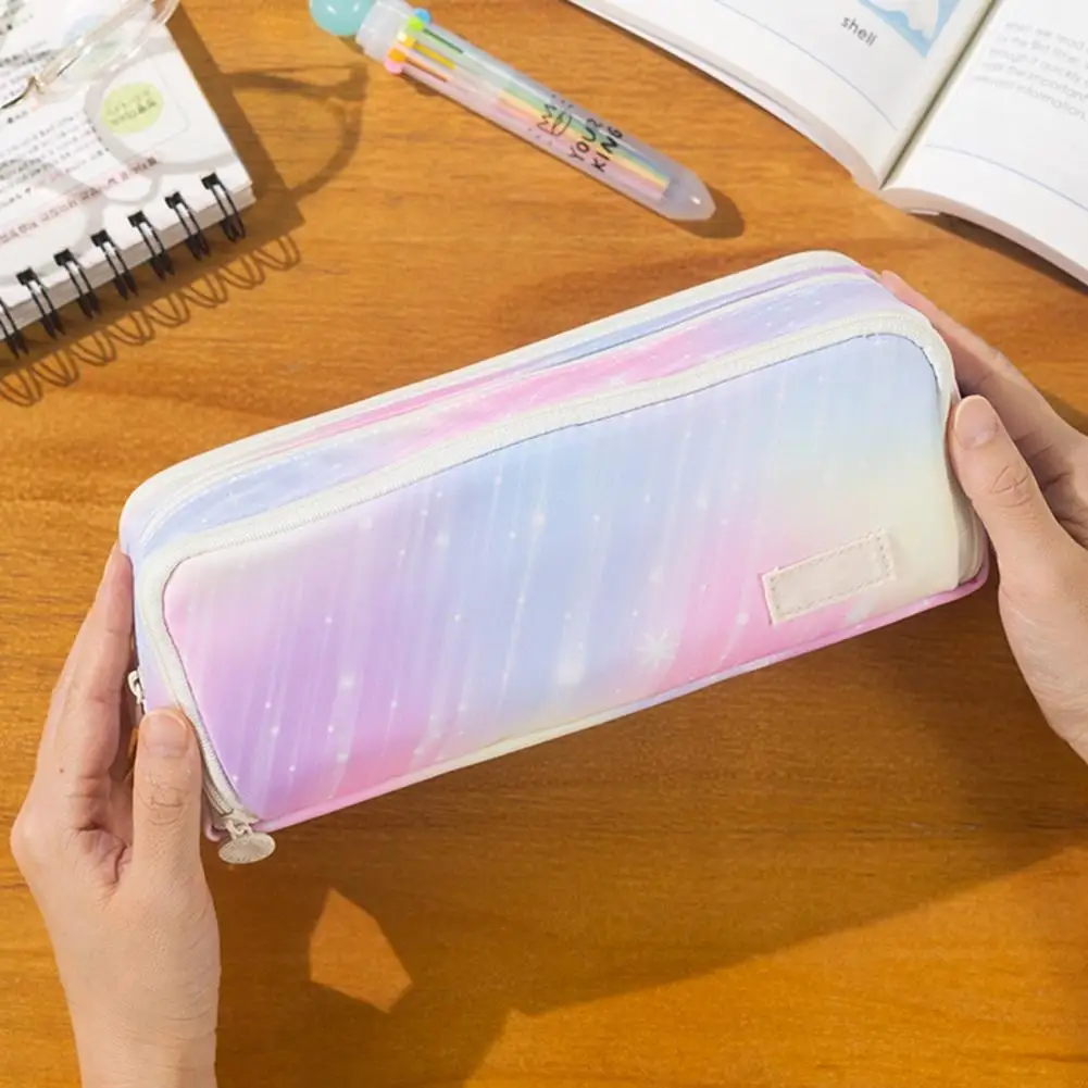 Marker Gadget Pouch Three-layer Gradient Color Pen Bag Capacity Portable Zipper Pouch for Girls Students Ideal School Supplies