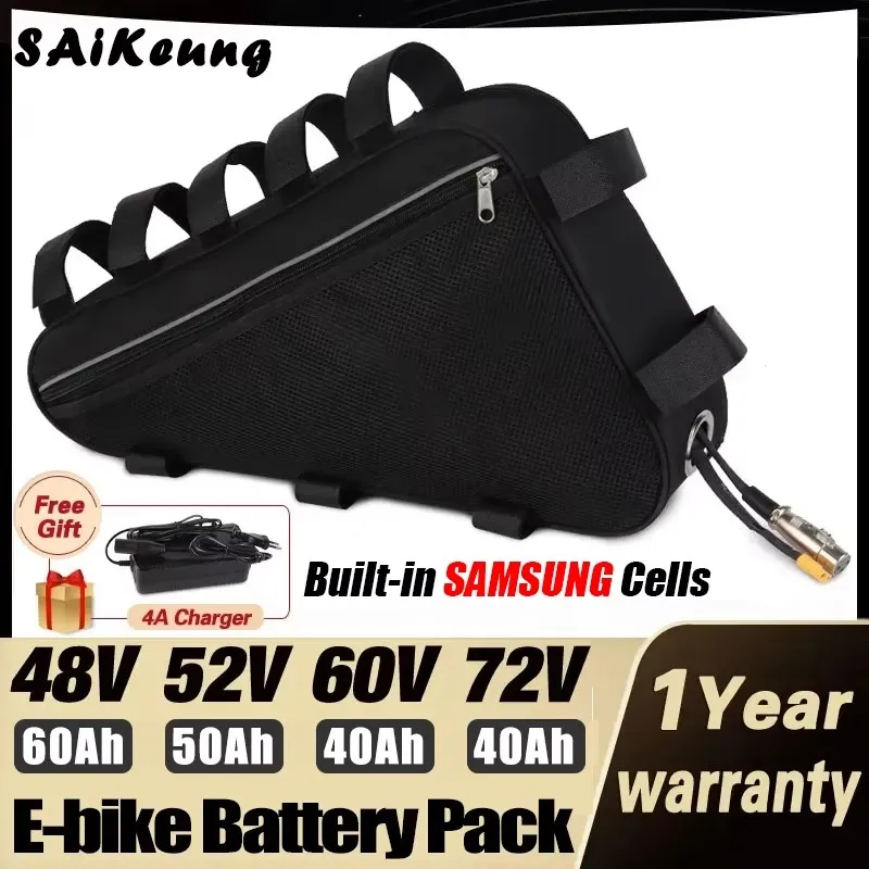 

Электрический велосипед 60 В 72 В Elektrische fietsbatterij 36v48v52v Driehoekige Accu 30ah 40ah 45ah 50ah60ah литиевый аккумулятор 84 В высокой мощности 3000 Вт