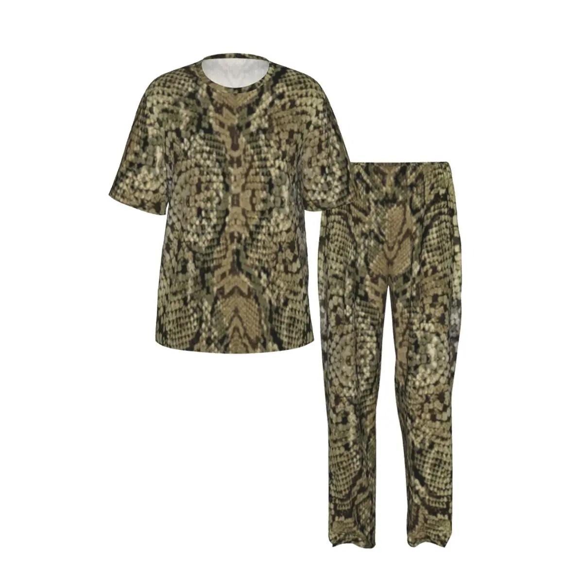 Men's Pajamas Set Summer Short-Sleeve Tops + Long Pants Nightwear Home Wear Suits Leopard Snake Print Sleepwear