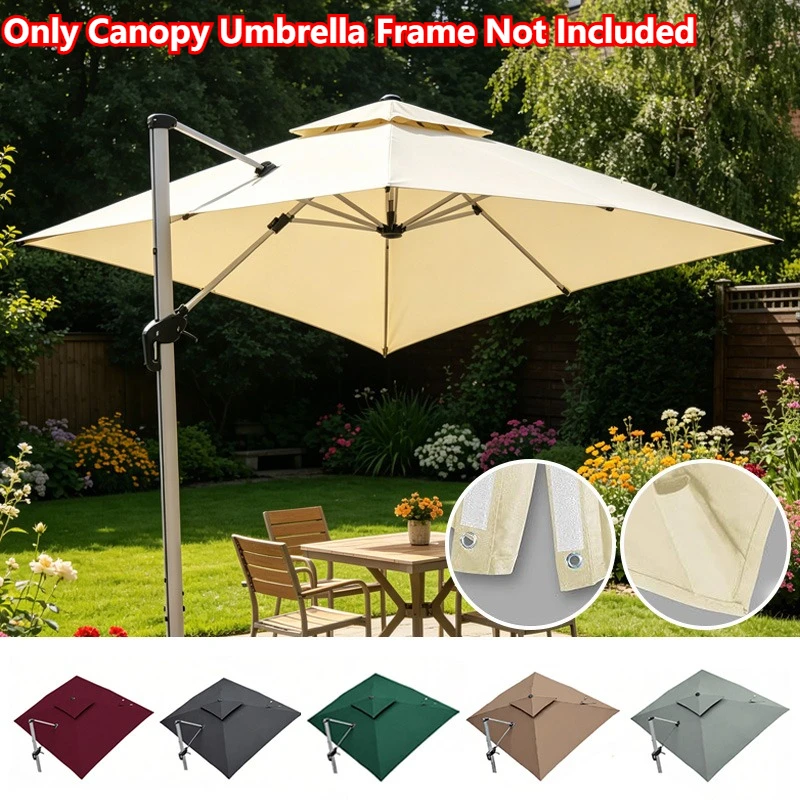 Double Top Garden Umbrella Cover 10ft X 10ft Waterproof Square Umbrella Canopy, Replacement Cover for Cantilever Patio Umbrella